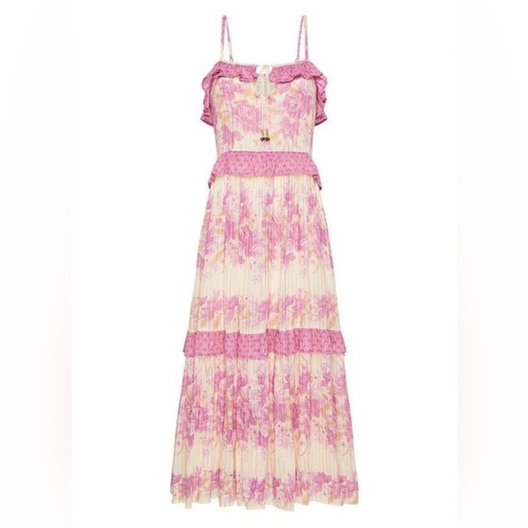Pink Floral Romantic Gypsy Maxi Long Ruffle Dress - beautiful Spring Dress - Picture 3 of 7